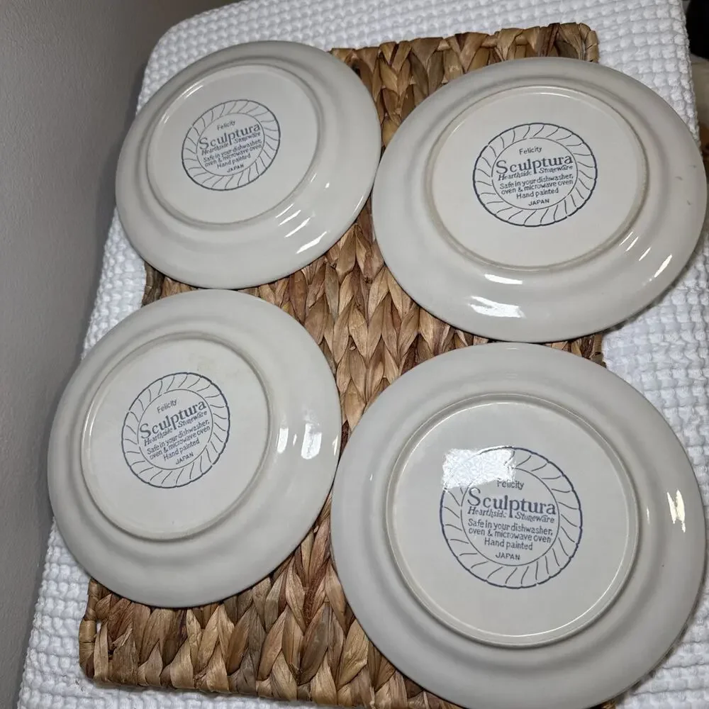Sculptura Hearthside Felicity Salad Plates Set 4 Neutral Floral Japan 7.5” Retro